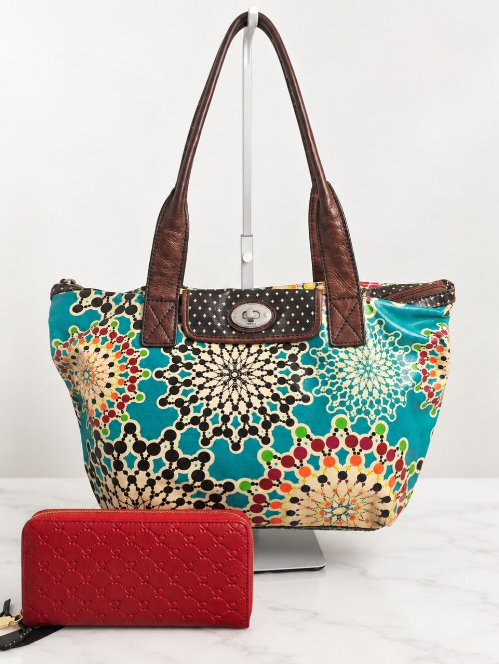 Fossil Key-Per Kaleidoscope Coated Canvas Shopper Tote + Wallet